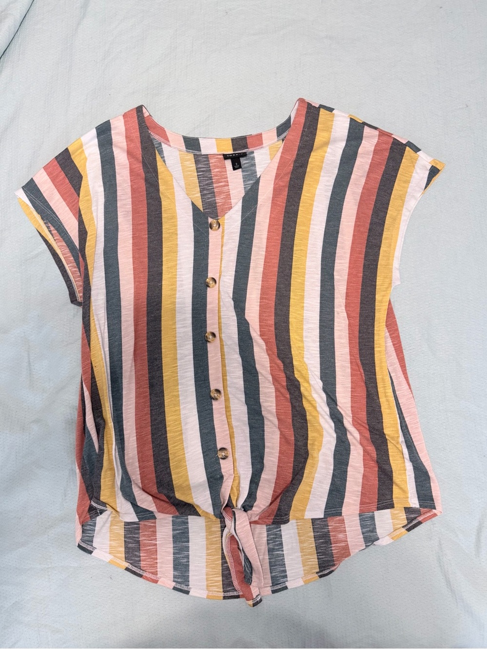 torrid Multicolor Vertical Stripe Button Tie Front Shirt